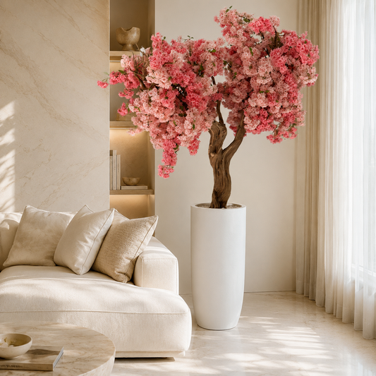 Cerezo Rosa en Macetero Blanco Mate | Botánica Luma