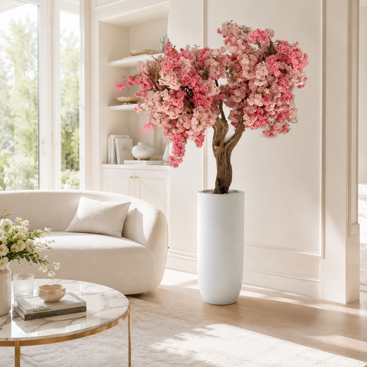 Cerezo Rosa en Macetero St. Tropez Blanco Mate | Botánica Luma