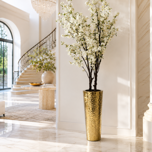 Cerezo en Flores en Cono Dorado Martillado | Botánica Luma