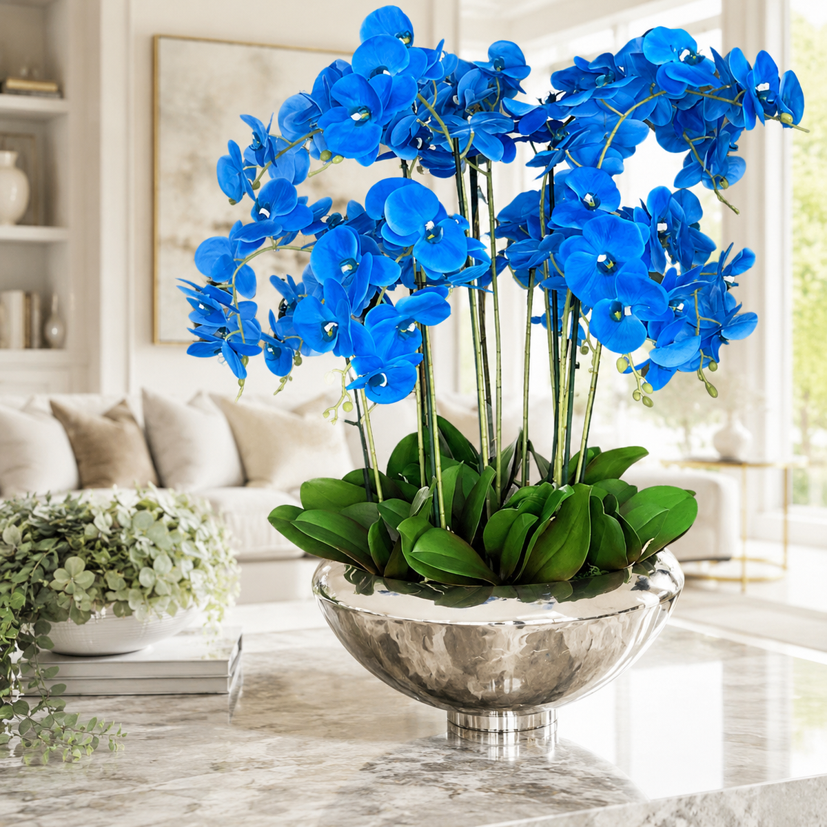 Orquídeas Phalaenopsis Azules en Cuenco Avenue Plateado | Botánica Luma