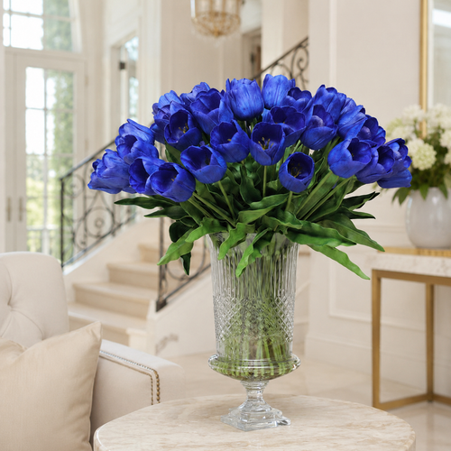Tulipanes Azules en Urna Cristo | Botánica Luma