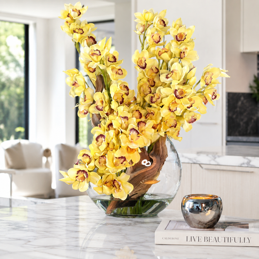 Cymbidiums Amarillos en Jarrón Luna | Botánica Luma